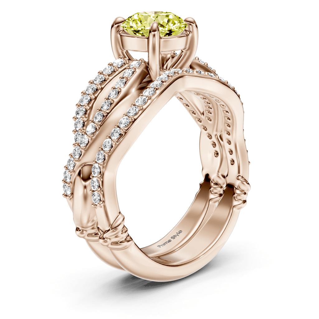 1.35 - 4.35 CT Round Cut Fancy Yellow Diamonds - Bridal Set - Primestyle.com