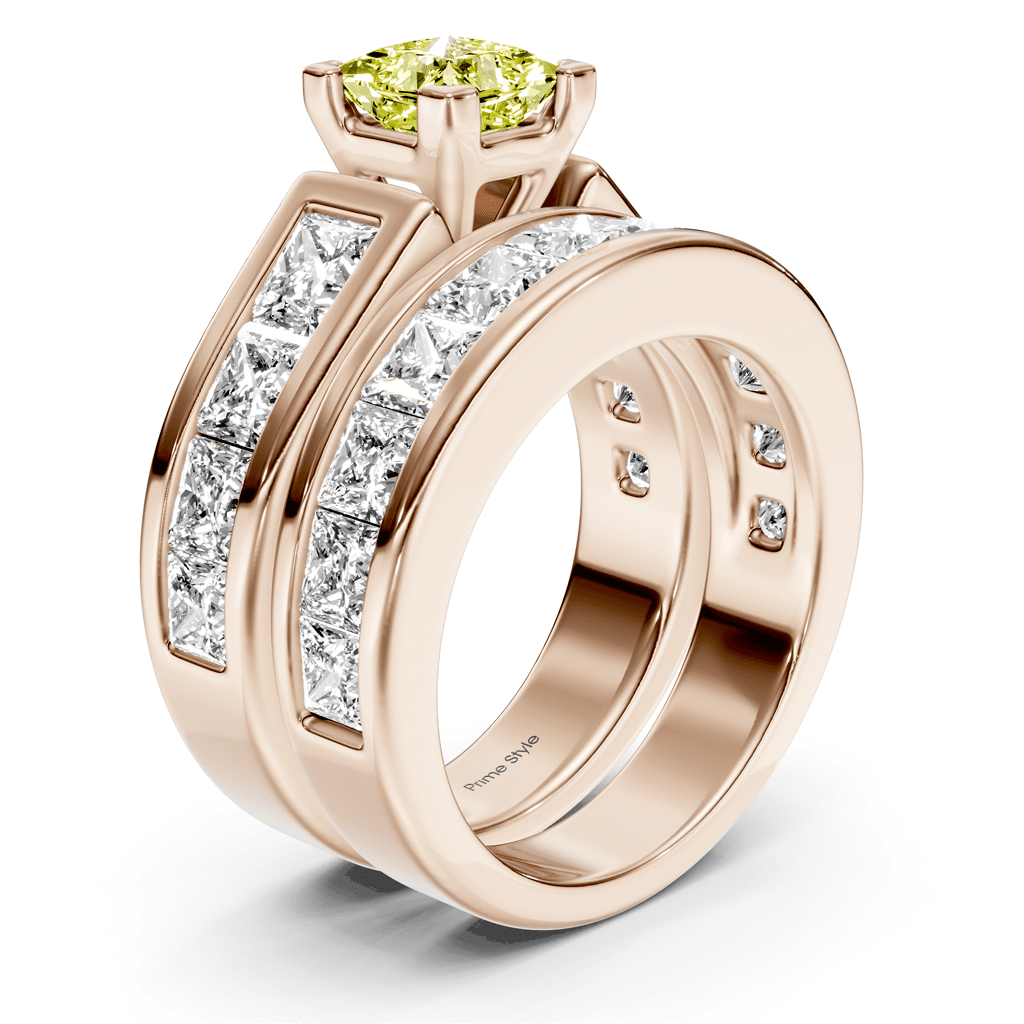 5.90 - 8.90 CT Princess Cut Fancy Yellow Diamonds - Bridal Set - Primestyle.com