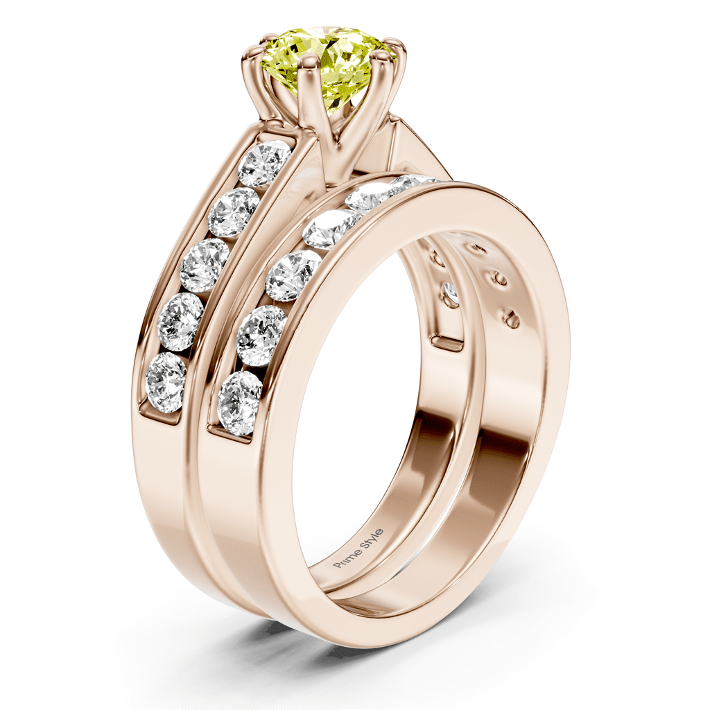 2.45 - 5.45 CT Princess & Round Cut Fancy Yellow Diamonds - Bridal Set - Primestyle.com