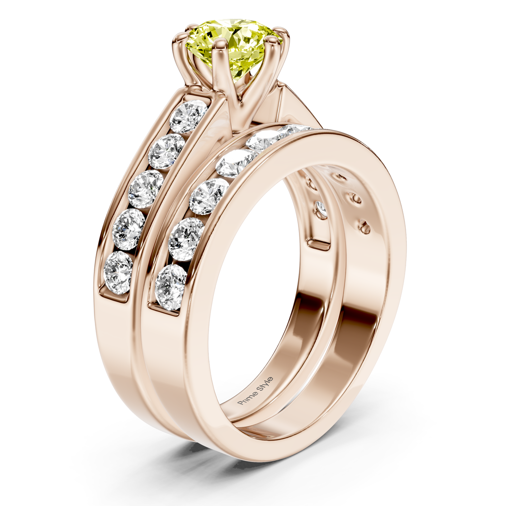 2.45-5.45 CT Princess & Round Cut Fancy Yellow Diamonds - Bridal Set