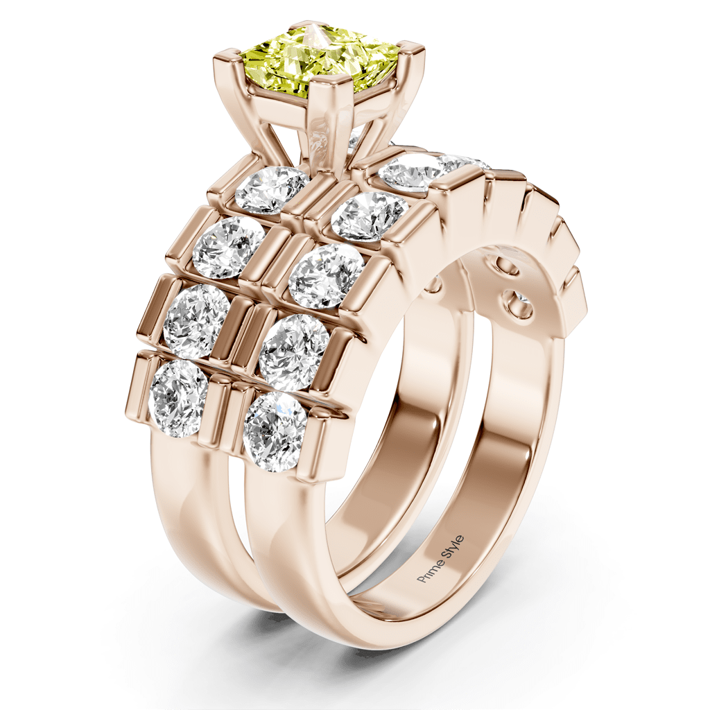 3.25 - 6.25 CT Princess & Round Cut Fancy Yellow Diamonds - Bridal Set - Primestyle.com