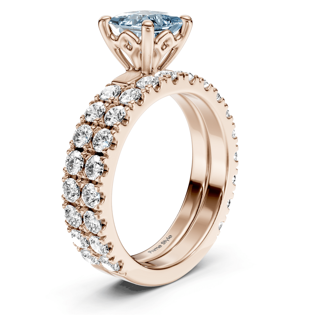 2.40 - 5.40 CT Princess & Round Cut Fancy Blue Diamonds - Bridal Set - Primestyle.com