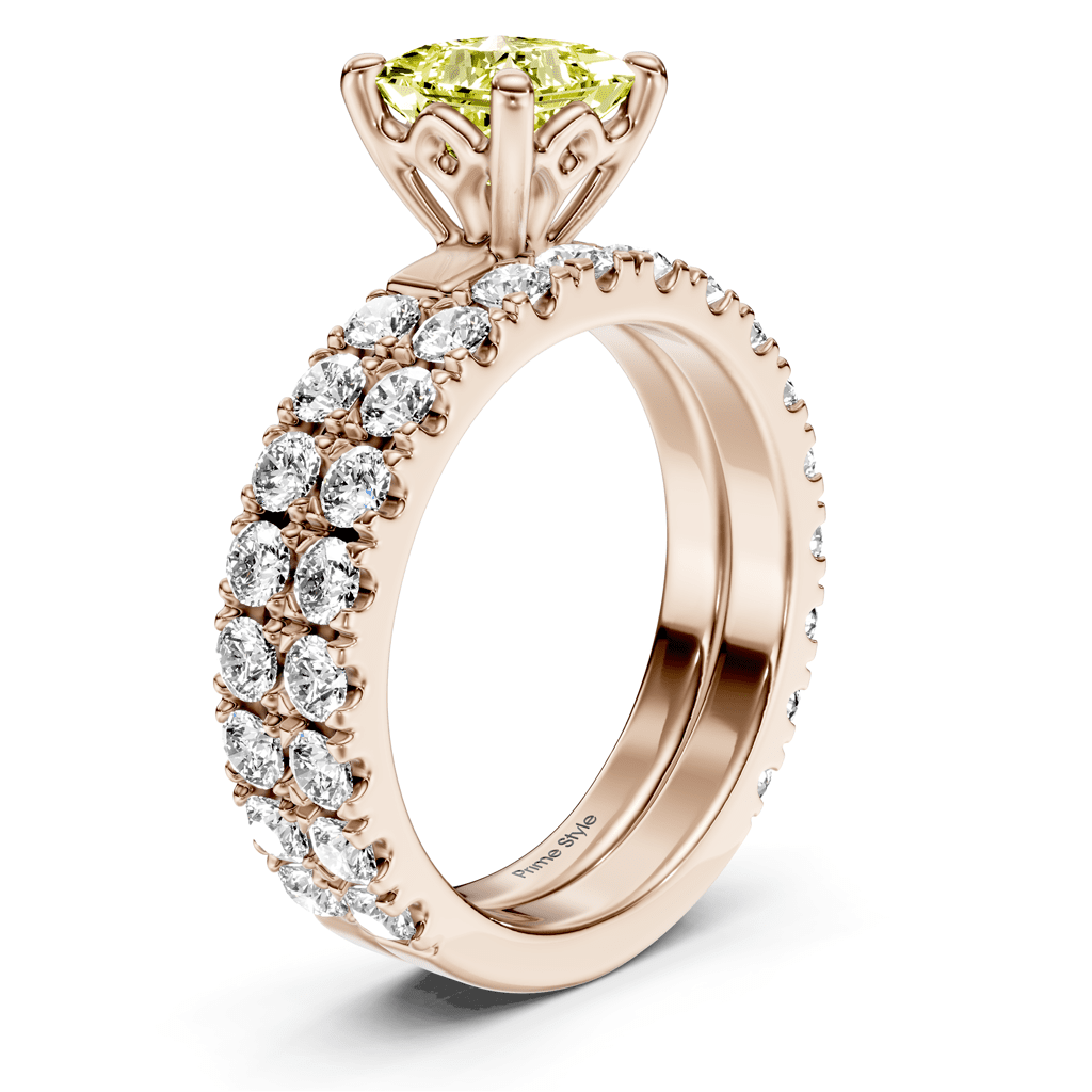 2.40 - 5.40 CT Princess & Round Cut Fancy Yellow Diamonds - Bridal Set - Primestyle.com