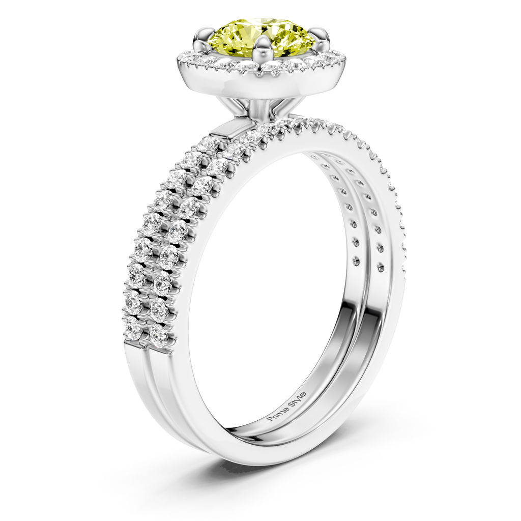 1.65-4.65 CT Round Cut Fancy Yellow Diamonds - Bridal Set