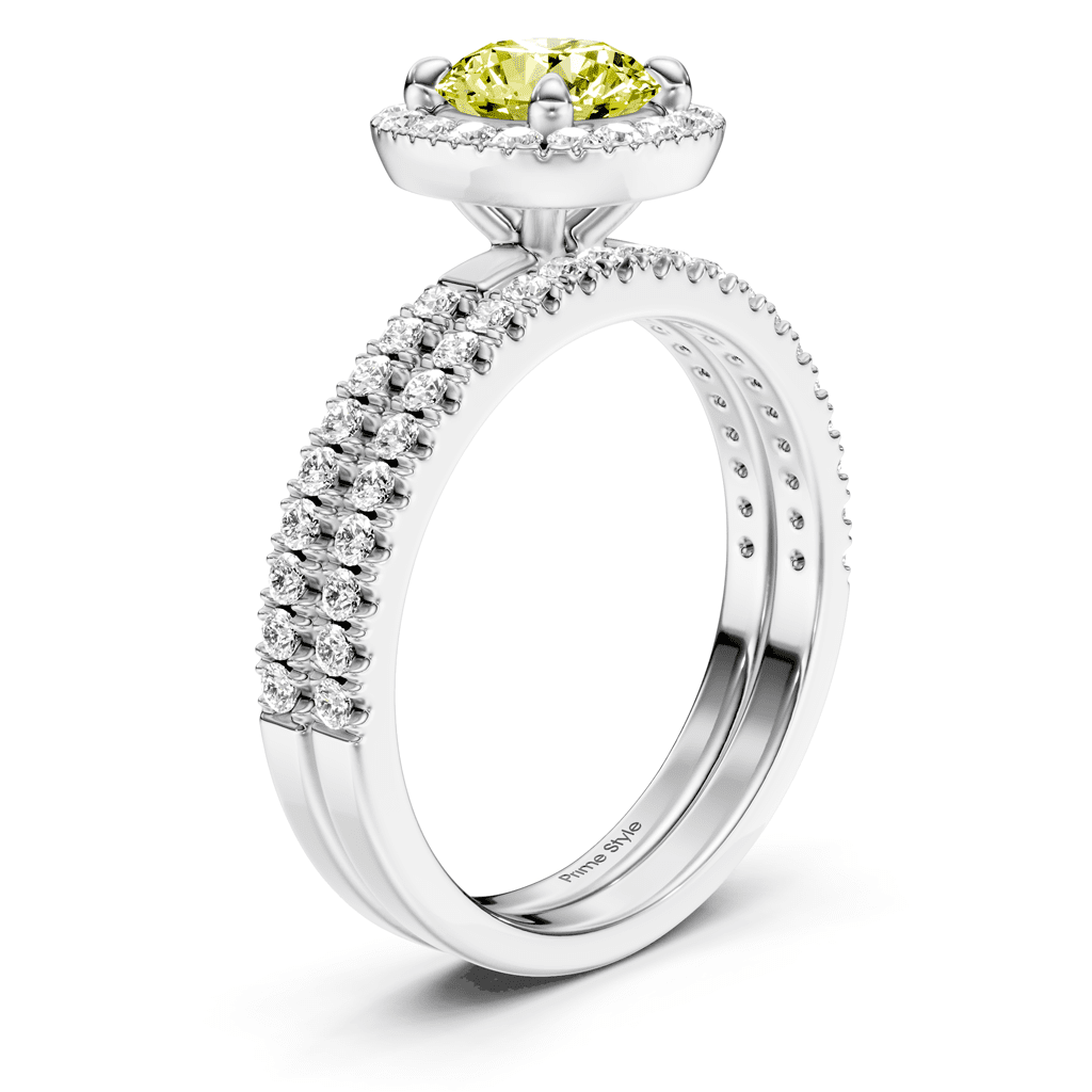 1.65 - 4.65 CT Round Cut Fancy Yellow Diamonds - Bridal Set - Primestyle.com