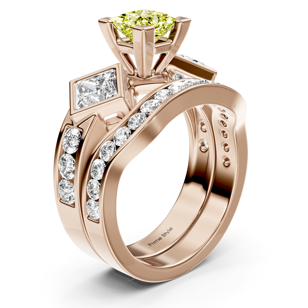 2.65-5.65 CT Princess & Round Cut Fancy Yellow Diamonds - Bridal Set