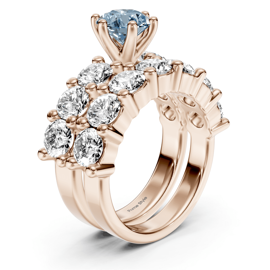 4.60-7.60 CT Princess & Round Cut Fancy Blue Diamonds - Bridal Set