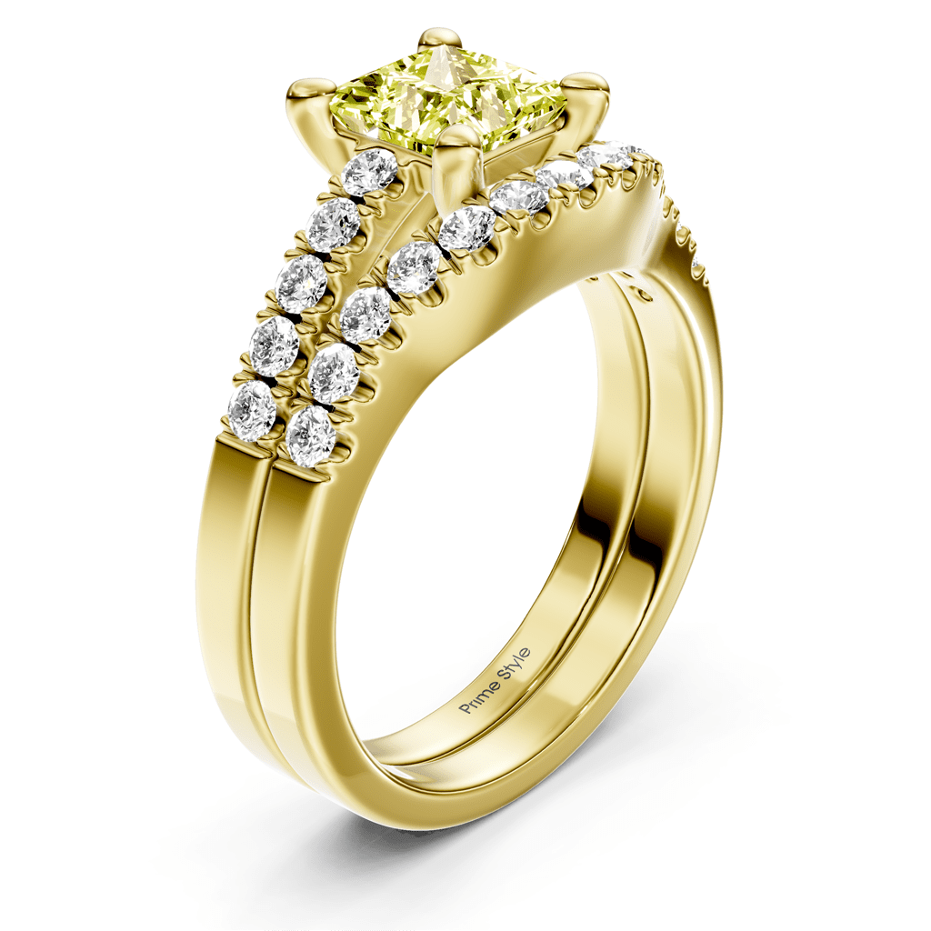 1.55 - 4.55 CT Princess & Round Cut Fancy Yellow Diamonds - Bridal Set - Primestyle.com