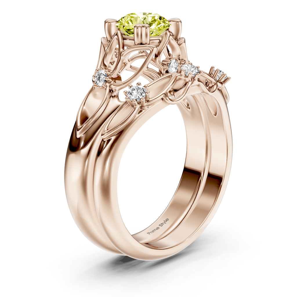 1.20 - 4.20 CT Round Cut Fancy Yellow Diamonds - Bridal Set - Primestyle.com