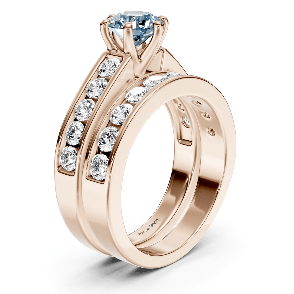 2.45 - 5.45 CT Princess & Round Cut Fancy Blue Diamonds - Bridal Set - Primestyle.com