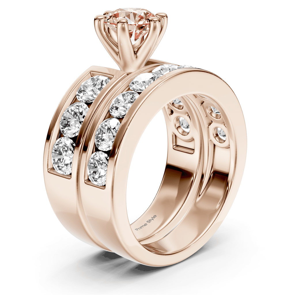 3.85 - 6.85 CT Round Cut Fancy Pink Diamonds - Bridal Set - Primestyle.com