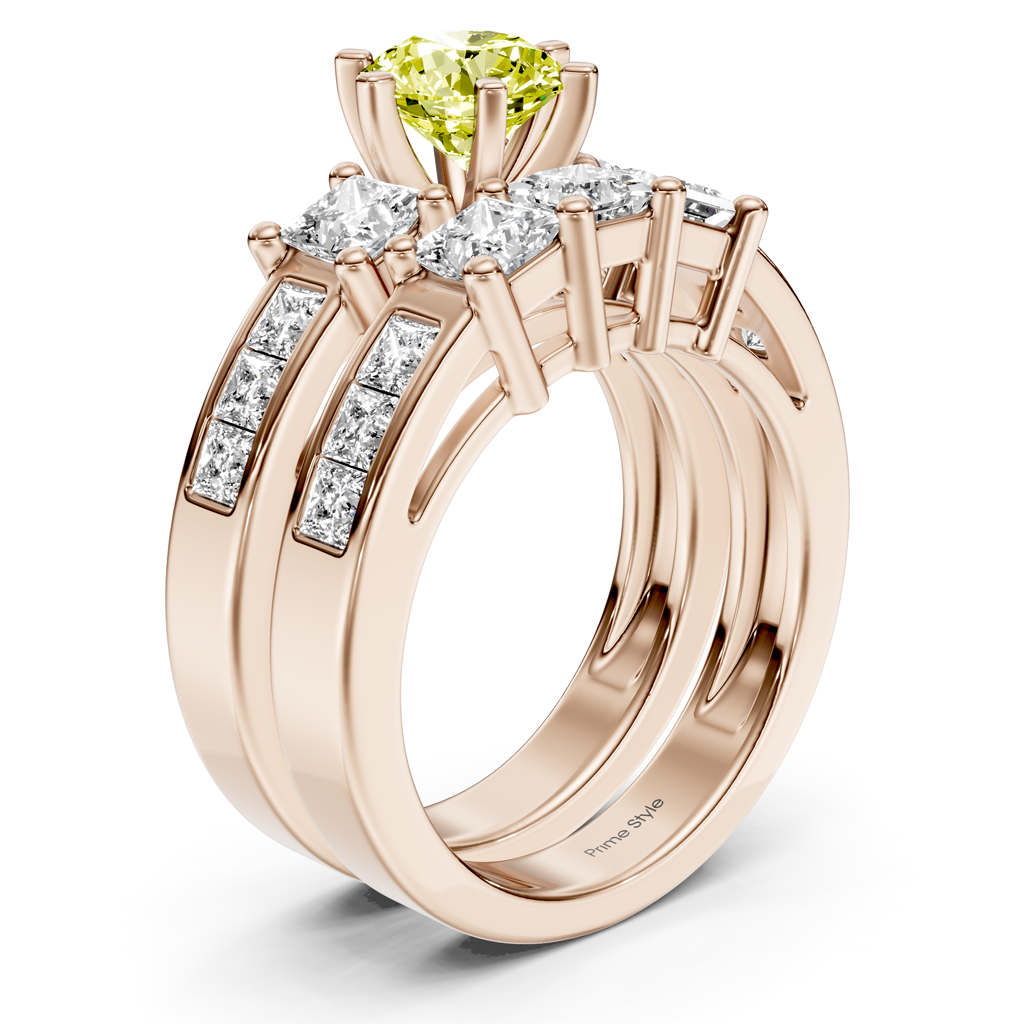 2.95-5.95 CT Princess Cut Fancy Yellow Diamonds - Bridal Set