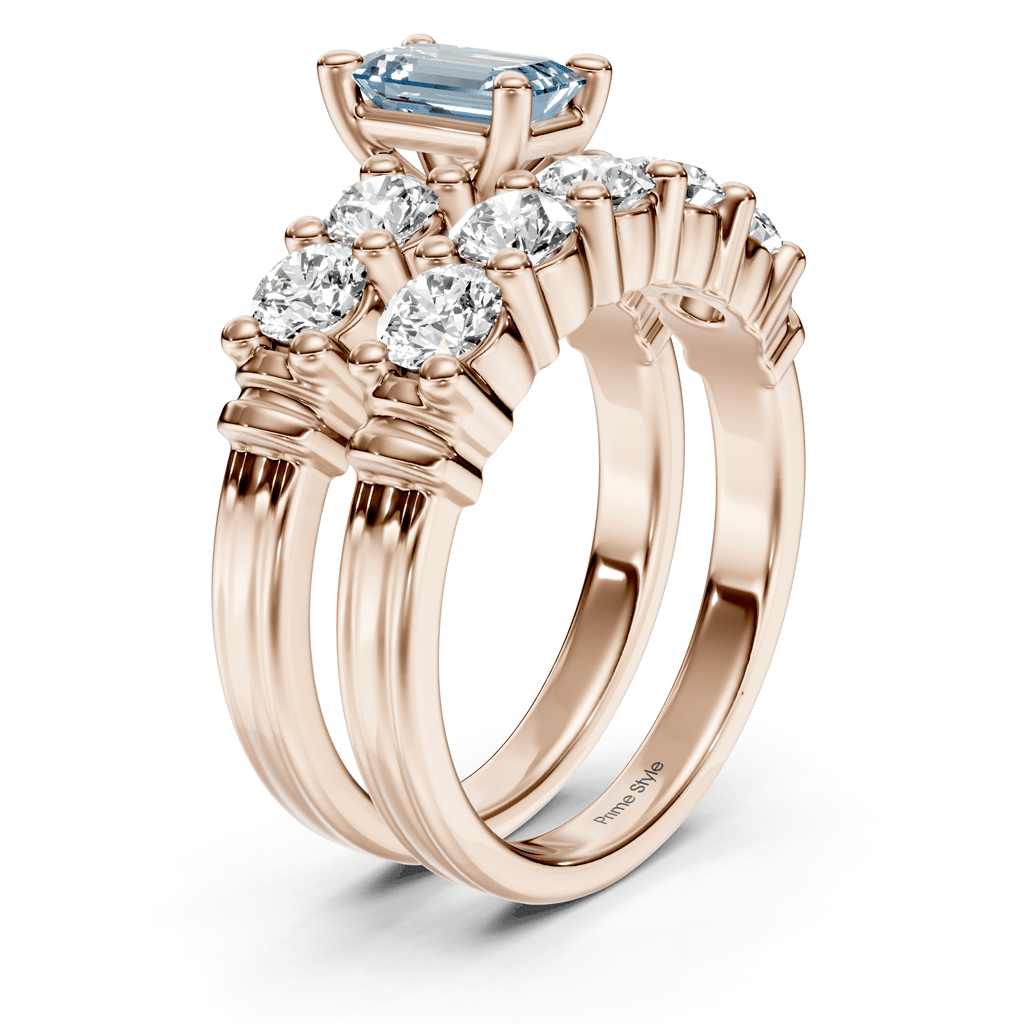 2.40 - 5.40 CT Emerald & Round Cut Fancy Blue Diamonds - Bridal Set - Primestyle.com