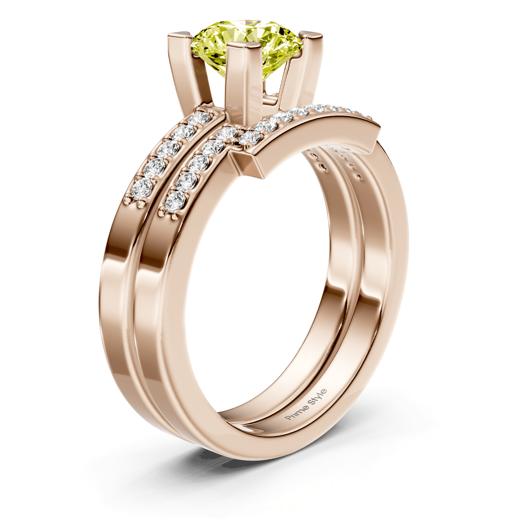 1.25 - 4.25 CT Round Cut Fancy Yellow Diamonds - Bridal Set - Primestyle.com