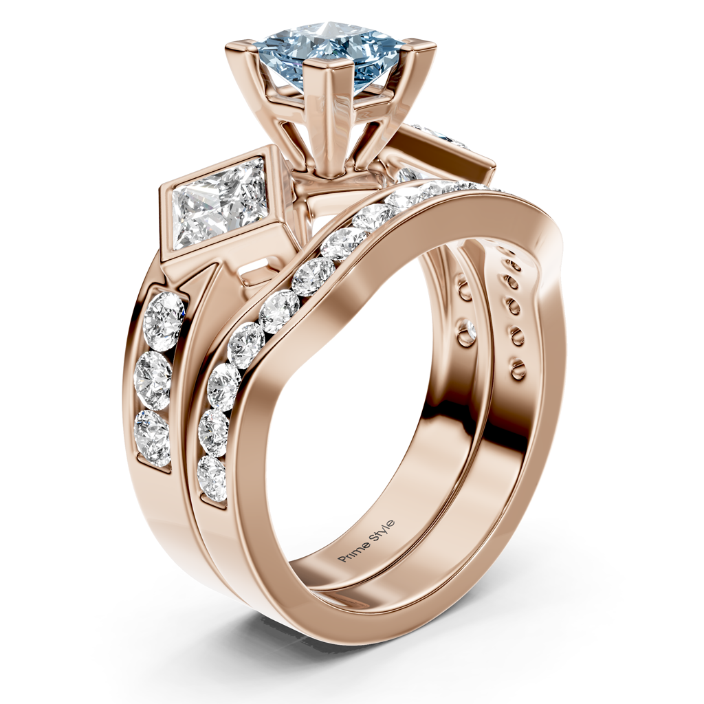 2.65-5.65 CT Princess & Round Cut Fancy Blue Diamonds - Bridal Set