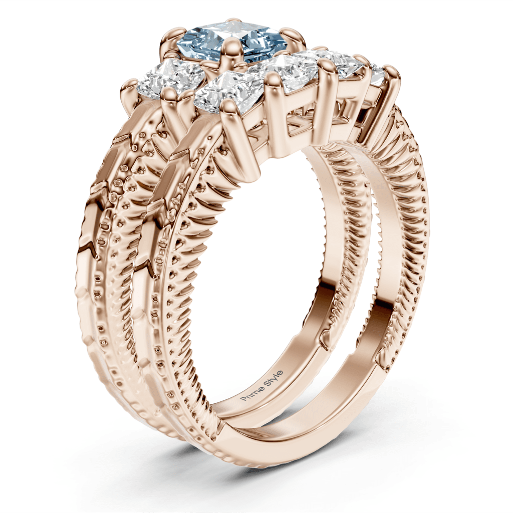 2.25 - 5.25 CT Princess Cut Fancy Blue Diamonds - Bridal Set - Primestyle.com