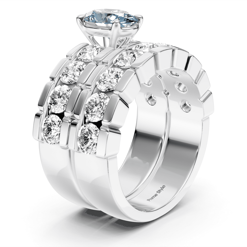 3.25-6.25 CT Oval & Round Cut Fancy Blue Diamonds - Bridal Set