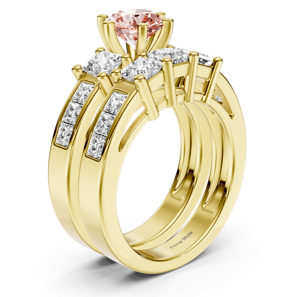 2.95-5.95 CT Princess Cut Fancy Pink Diamonds - Bridal Set