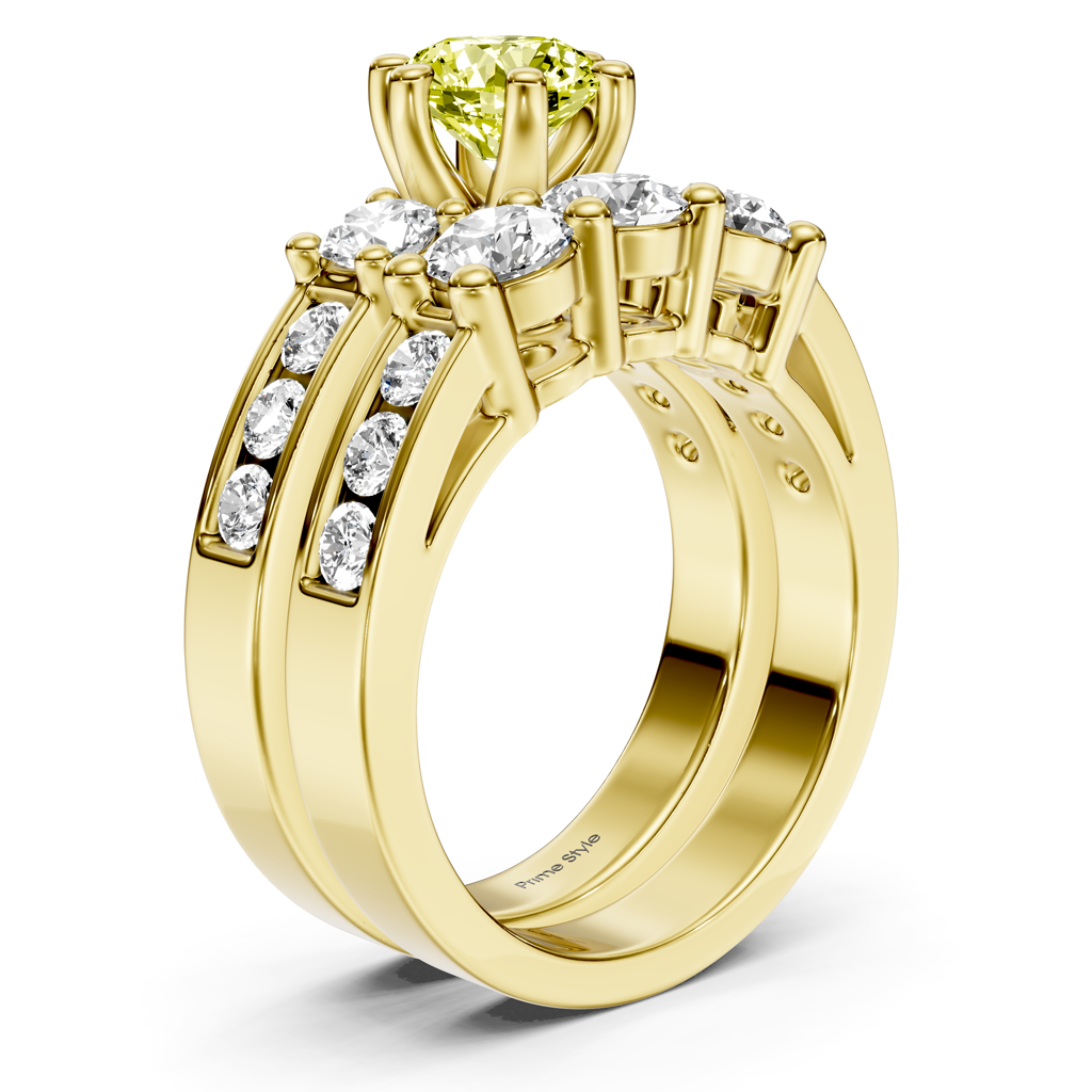 2.80 - 5.80 CT Princess & Round Cut Fancy Yellow Diamonds - Bridal Set - Primestyle.com