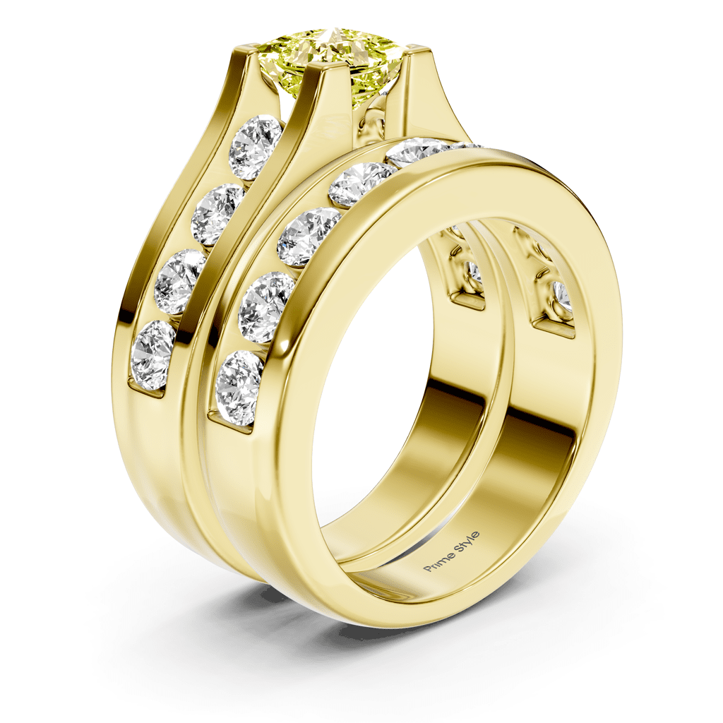2.80 - 5.80 CT Princess & Round Cut Fancy Yellow Diamonds - Bridal Set - Primestyle.com