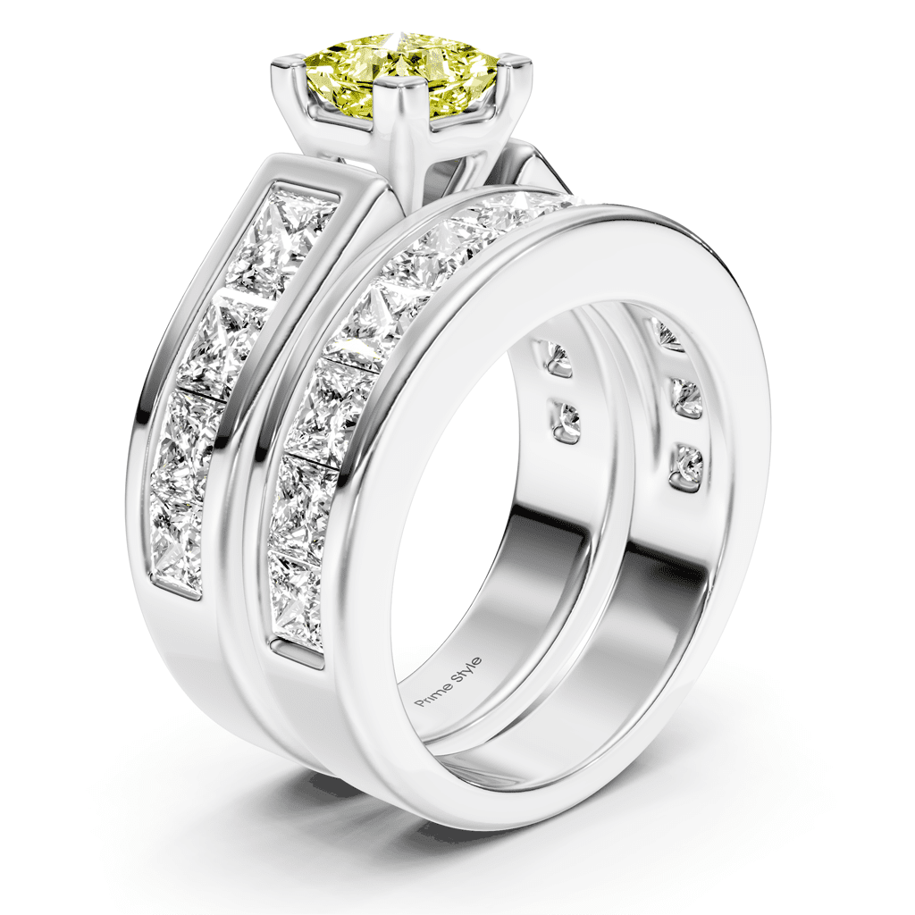 5.90 - 8.90 CT Princess Cut Fancy Yellow Diamonds - Bridal Set - Primestyle.com