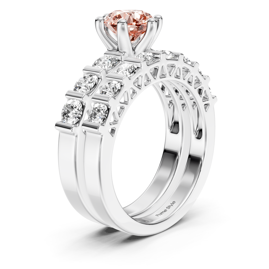 2.10-5.10 CT Round Cut Fancy Pink Diamonds - Bridal Set