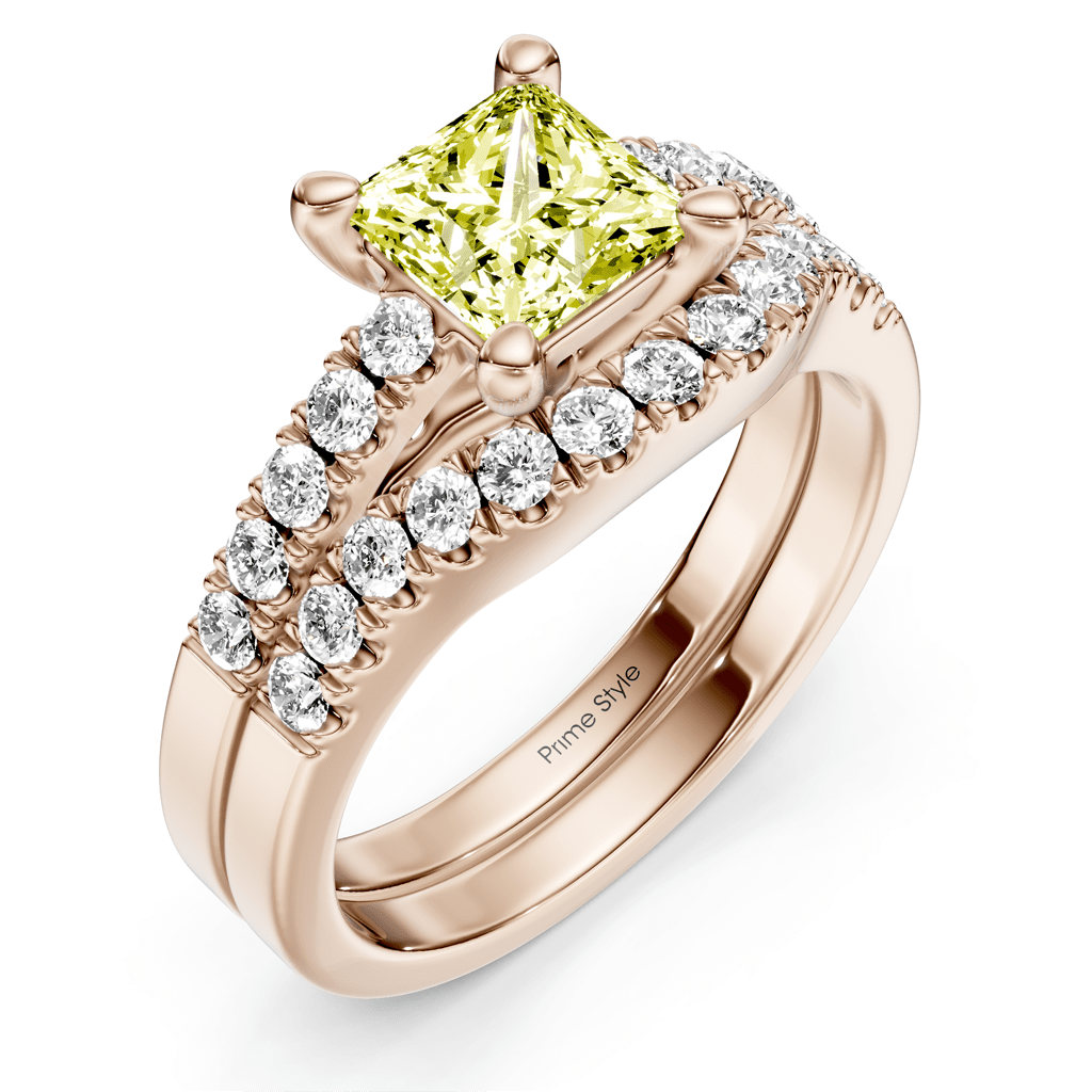 1.55 - 4.55 CT Princess & Round Cut Fancy Yellow Diamonds - Bridal Set - Primestyle.com