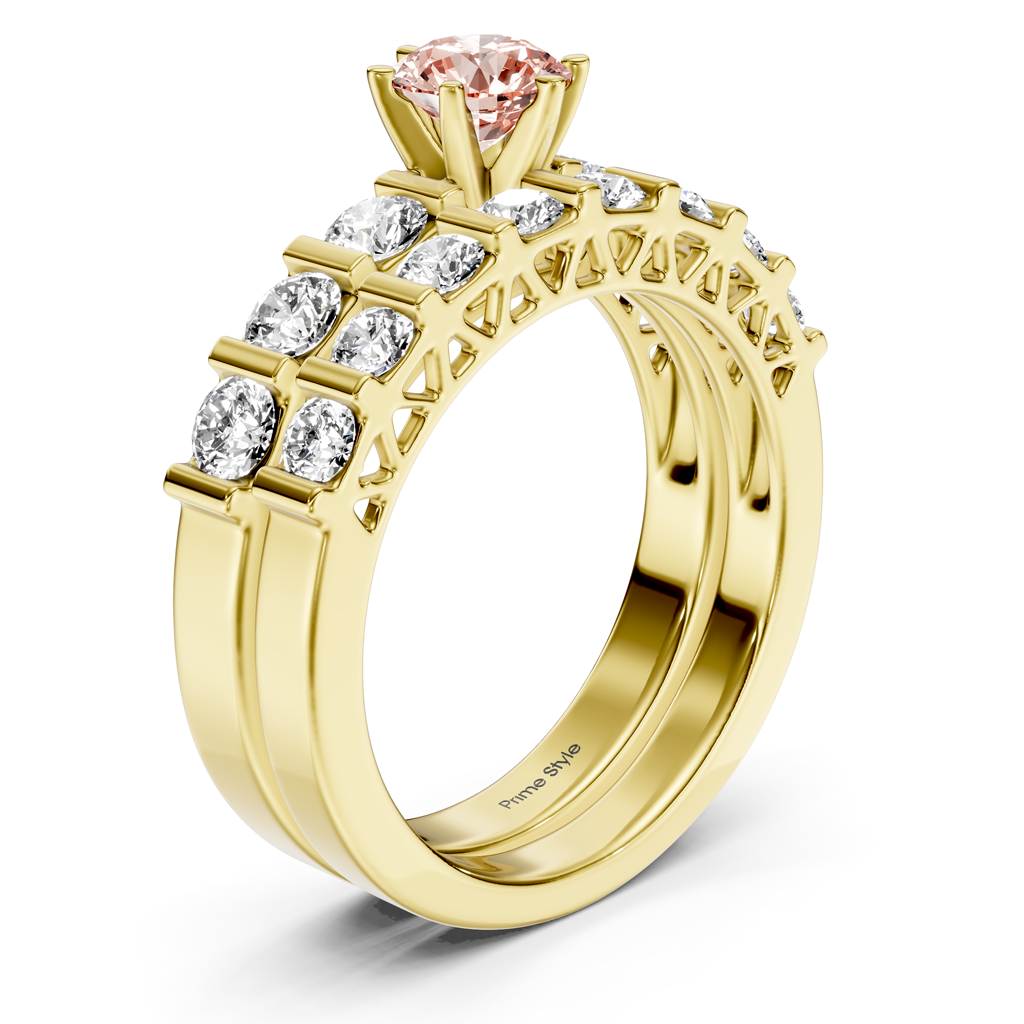 2.10-5.10 CT Round Cut Fancy Pink Diamonds - Bridal Set