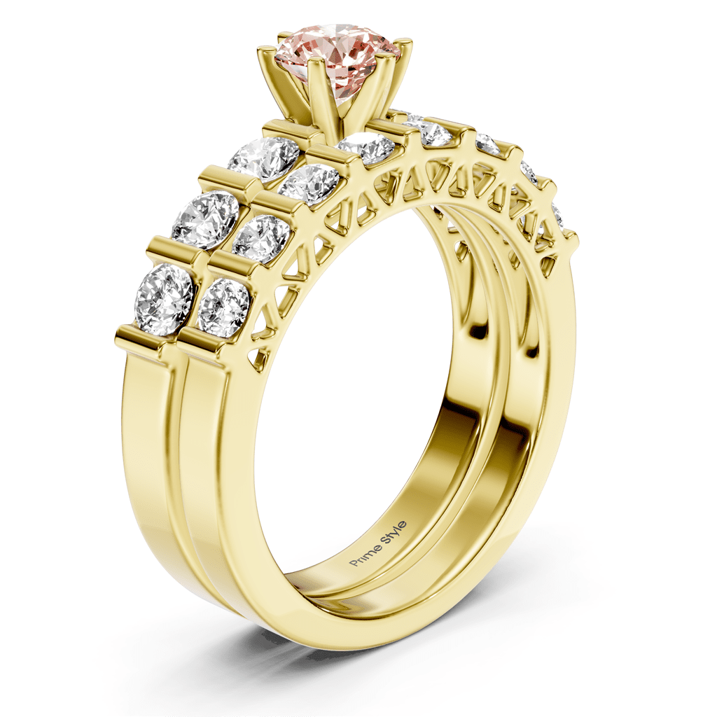 2.10-5.10 CT Round Cut Fancy Pink Diamonds - Bridal Set