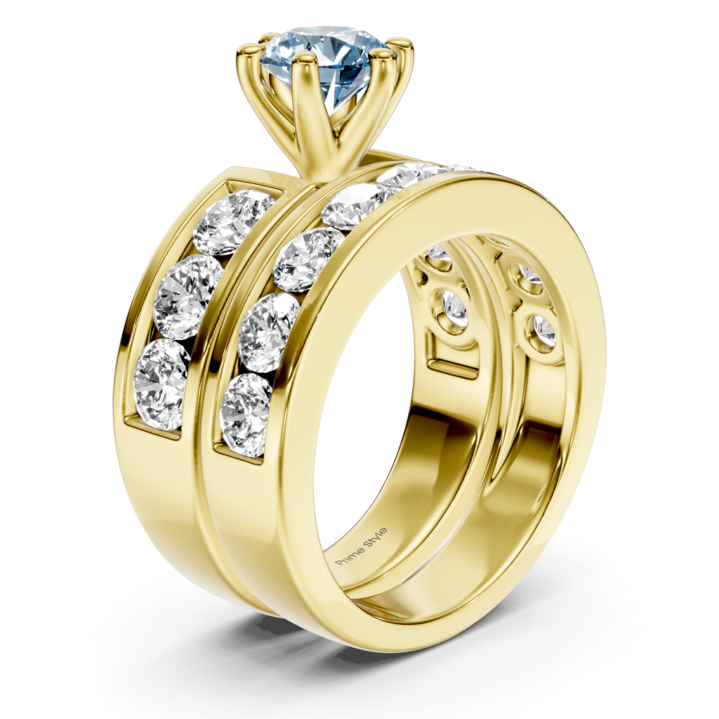 3.85-6.85 CT Round Cut Fancy Blue Diamonds - Bridal Set