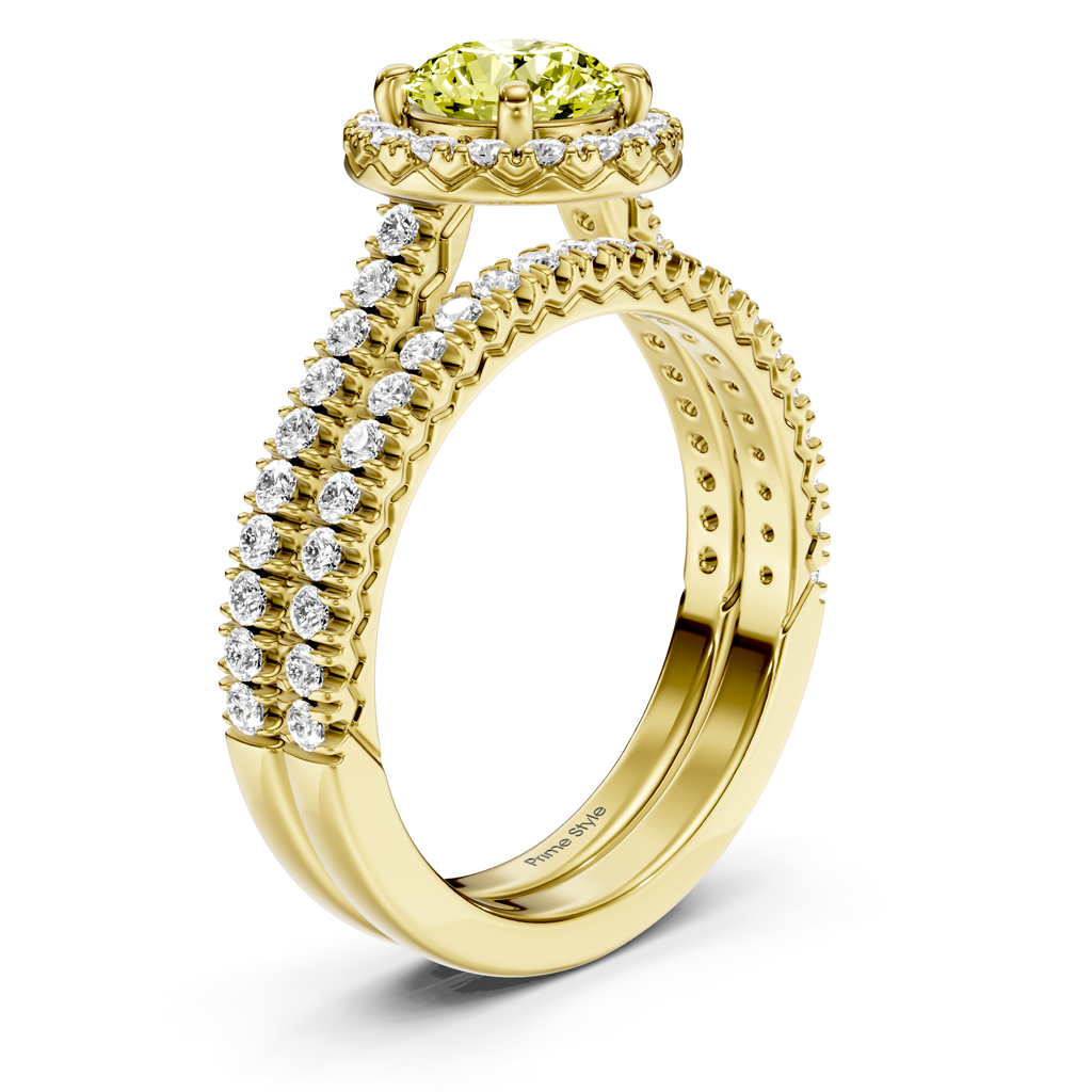 1.70-4.70 CT Round Cut Fancy Yellow Diamonds - Bridal Set