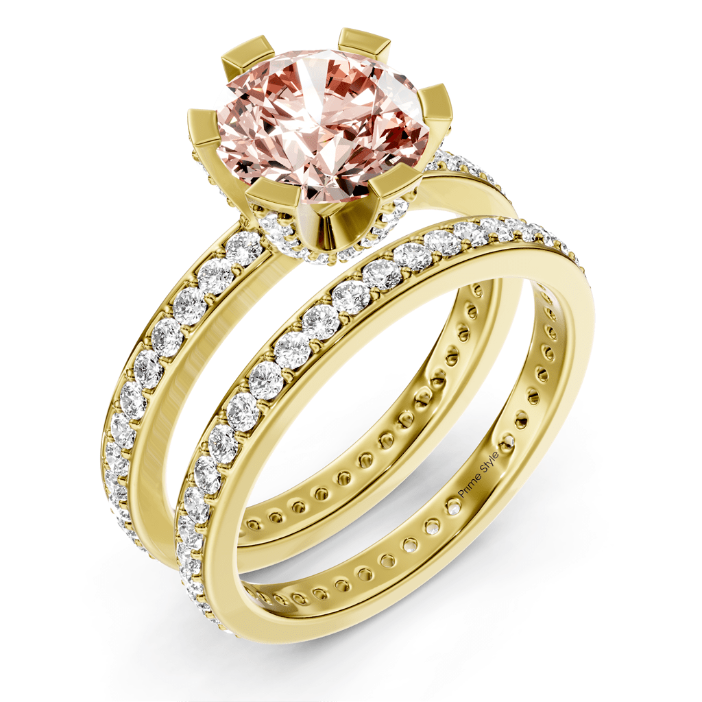 2.00-5.00 CT Round Cut Fancy Pink Diamonds - Bridal Set