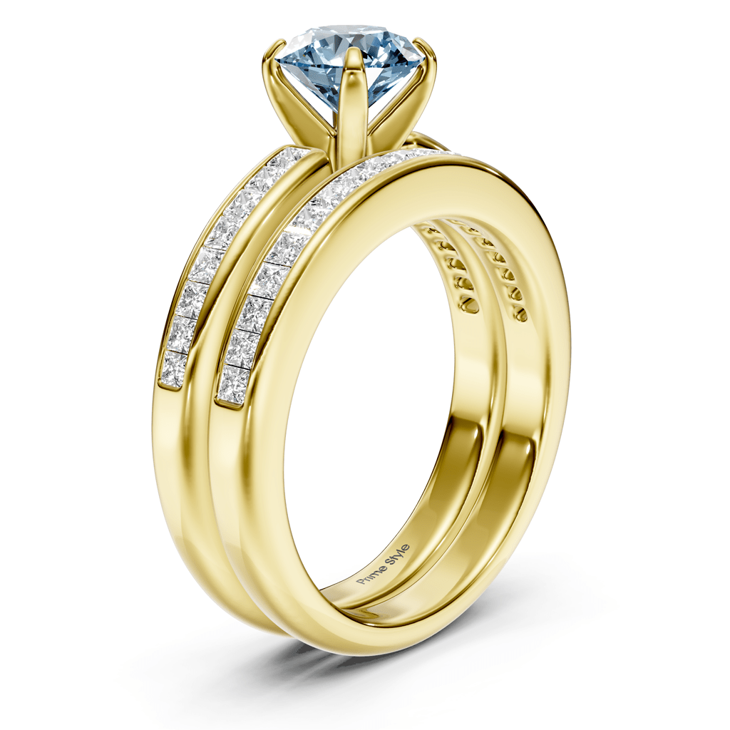 1.85-4.85 CT Princess & Round Cut Fancy Blue Diamonds - Bridal Set - Primestyle.com