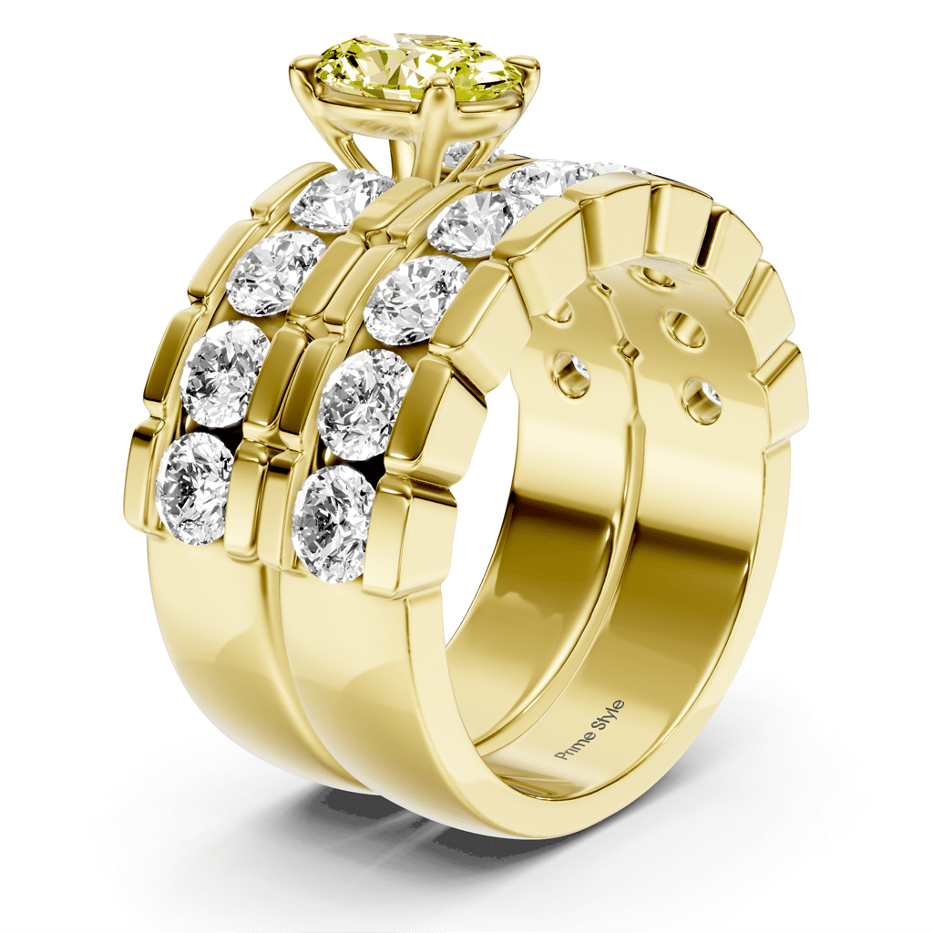 3.25 - 6.25 CT Oval & Round Cut Fancy Yellow Diamonds - Bridal Set - Primestyle.com
