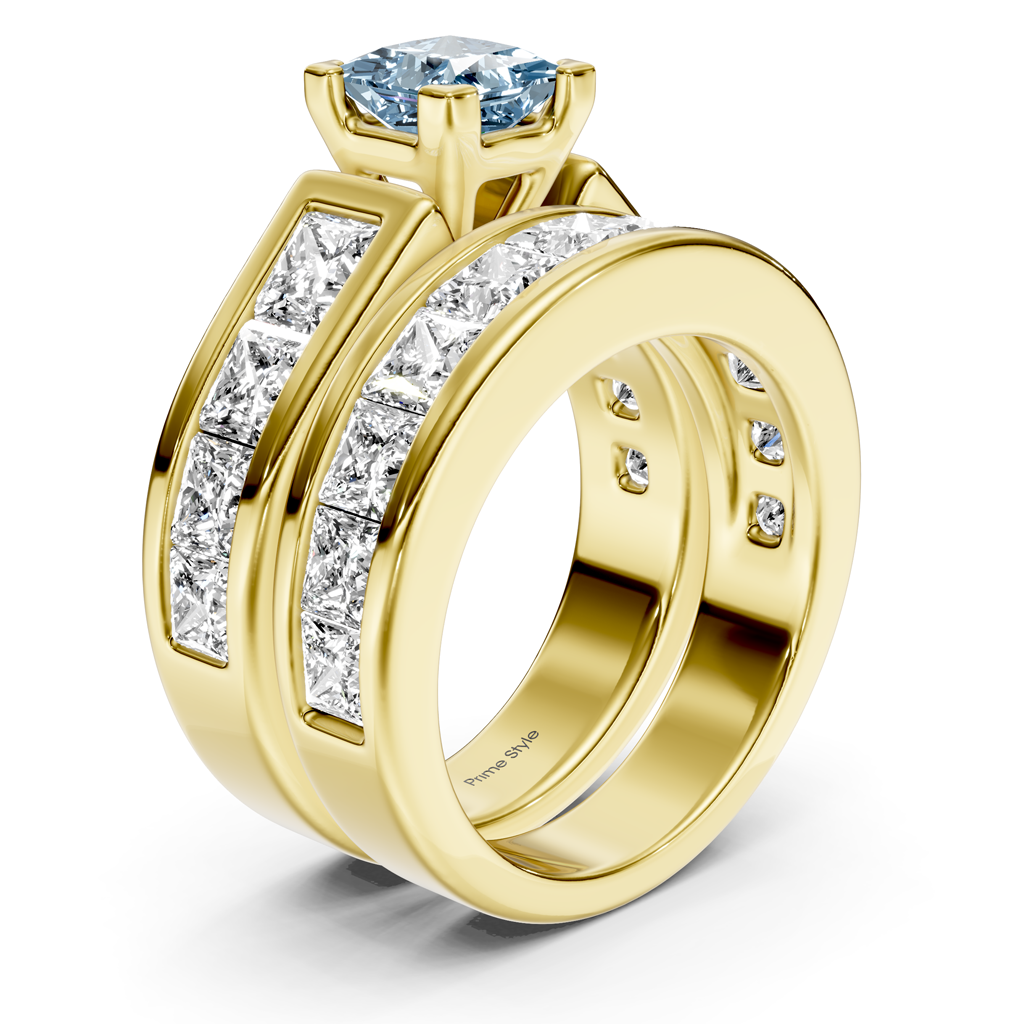 5.90-8.90 CT Princess Cut Fancy Blue Diamonds - Bridal Set