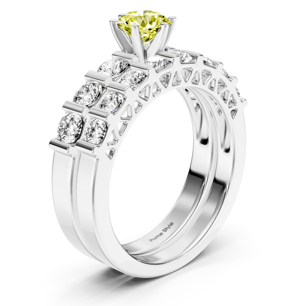 2.10-5.10 CT Round Cut Fancy Yellow Diamonds - Bridal Set