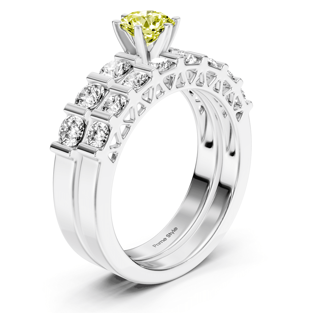 2.10 - 5.10 CT Round Cut Fancy Yellow Diamonds - Bridal Set - Primestyle.com