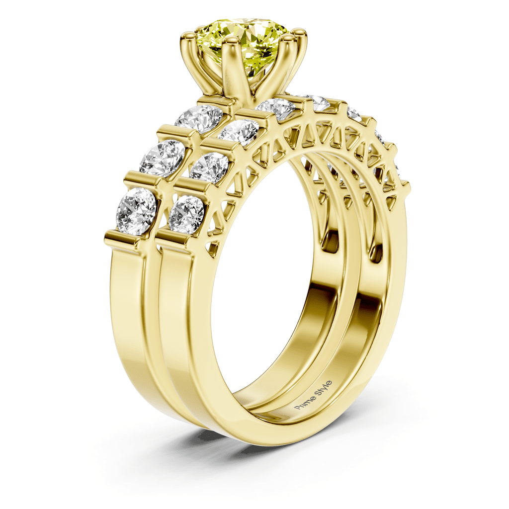 2.10 - 5.10 CT Round Cut Fancy Yellow Diamonds - Bridal Set - Primestyle.com