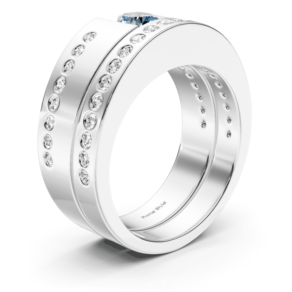 1.45-4.45 CT Round Cut Fancy Blue Diamonds - Bridal Set - Primestyle.com