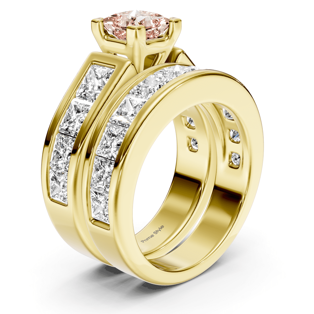 5.90-8.90 CT Princess Cut Fancy Pink Diamonds - Bridal Set