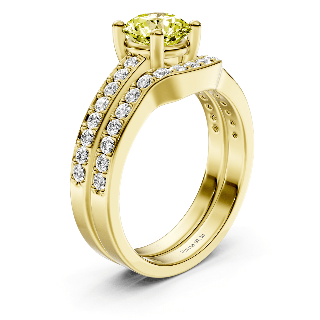 1.50 - 4.50 CT Round Cut Fancy Yellow Diamonds - Bridal Set - Primestyle.com