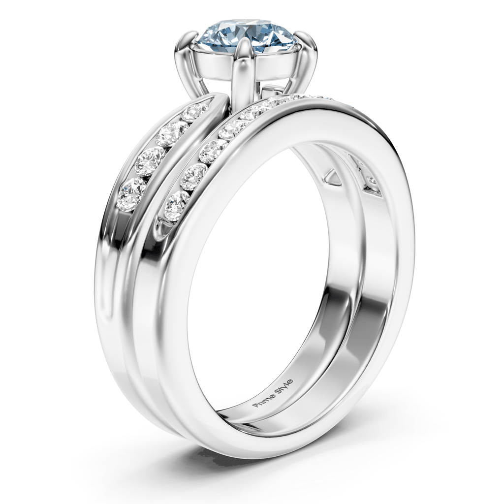 1.55-4.55 CT Round Cut Fancy Blue Diamonds - Bridal Set