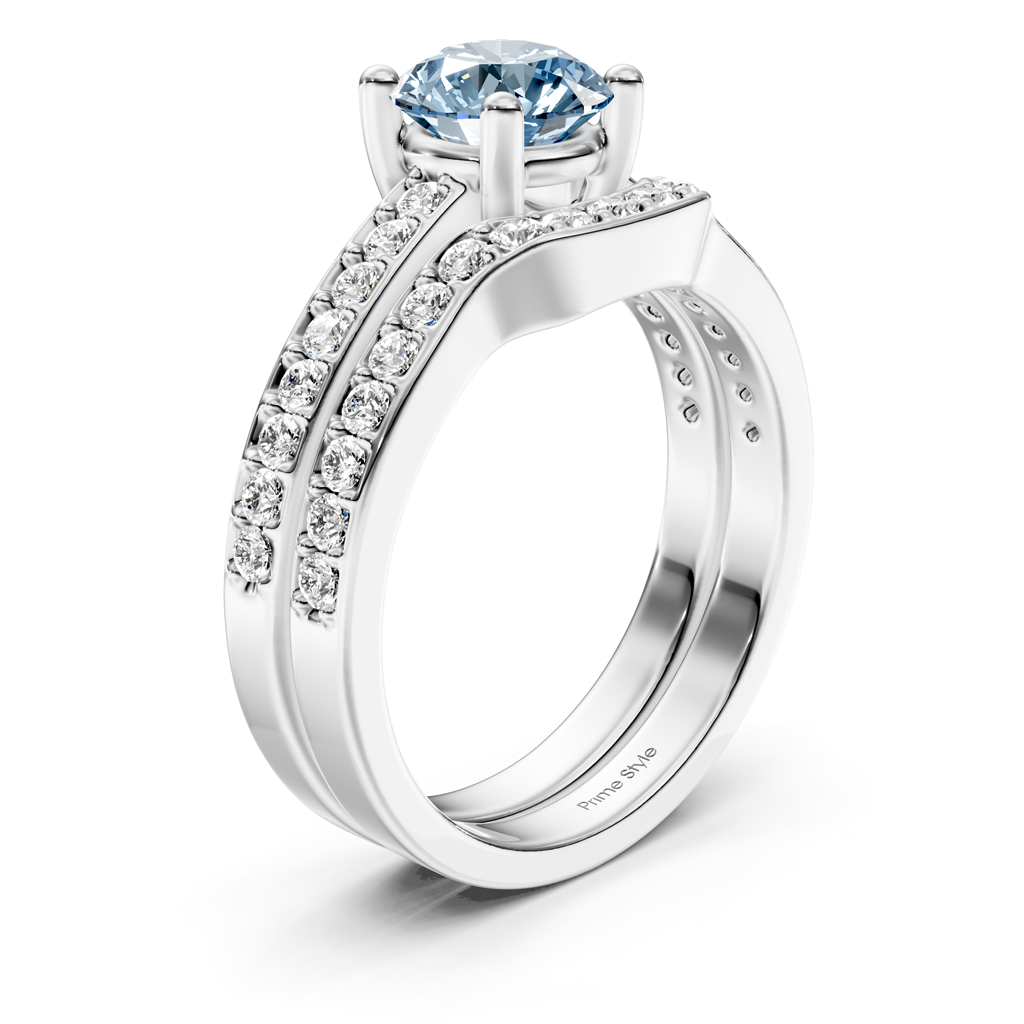 1.50-4.50 CT Round Cut Fancy Blue Diamonds - Bridal Set