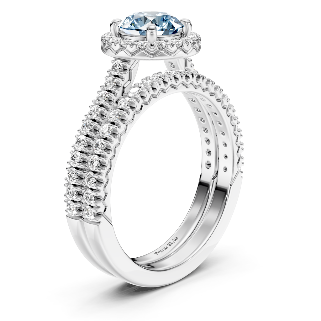 1.70-4.70 CT Round Cut Fancy Blue Diamonds - Bridal Set