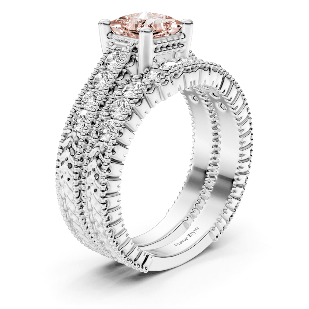 1.65 - 4.65 CT Princess & Round Cut Fancy Pink Diamonds - Bridal Set - Primestyle.com