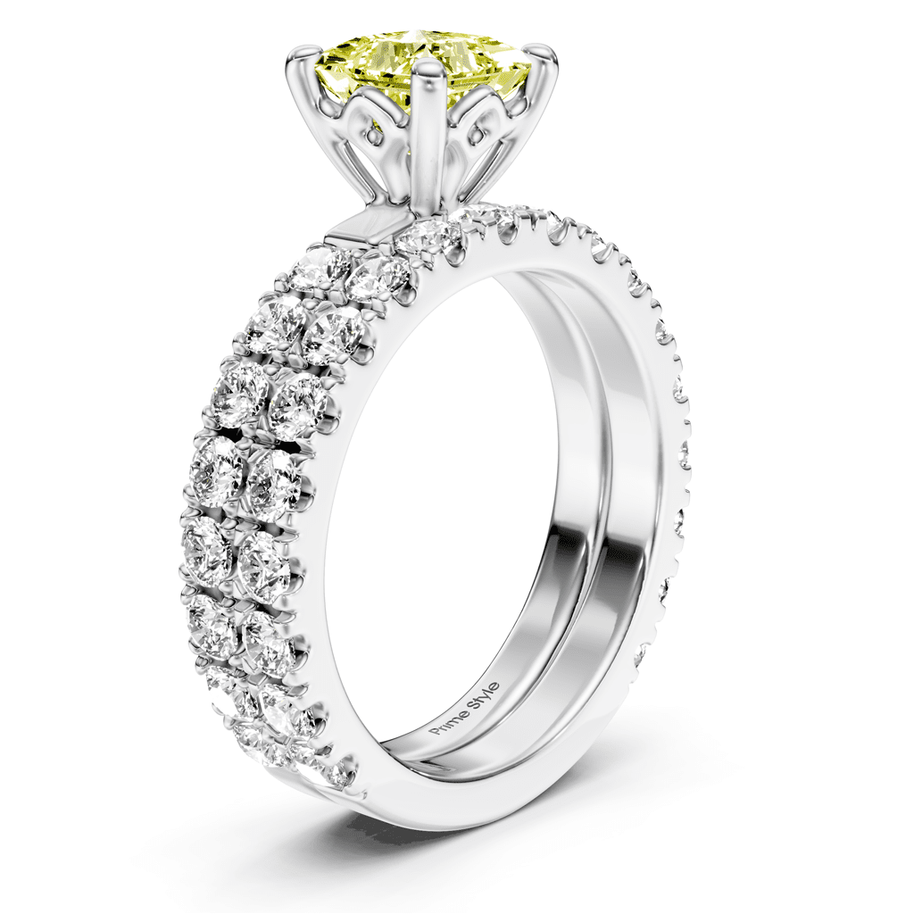 2.40 - 5.40 CT Princess & Round Cut Fancy Yellow Diamonds - Bridal Set - Primestyle.com