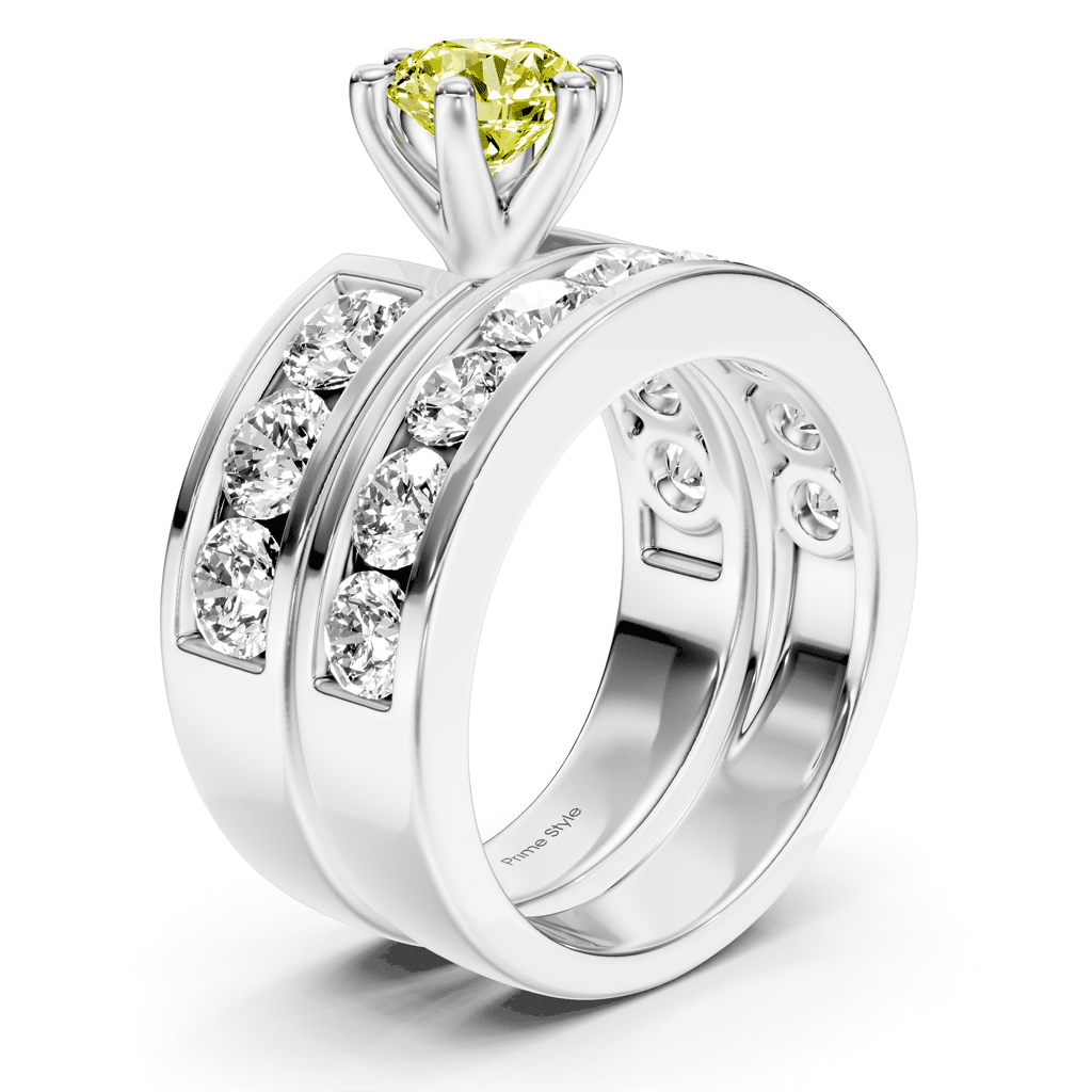 3.85 - 6.85 CT Round Cut Fancy Yellow Diamonds - Bridal Set - Primestyle.com
