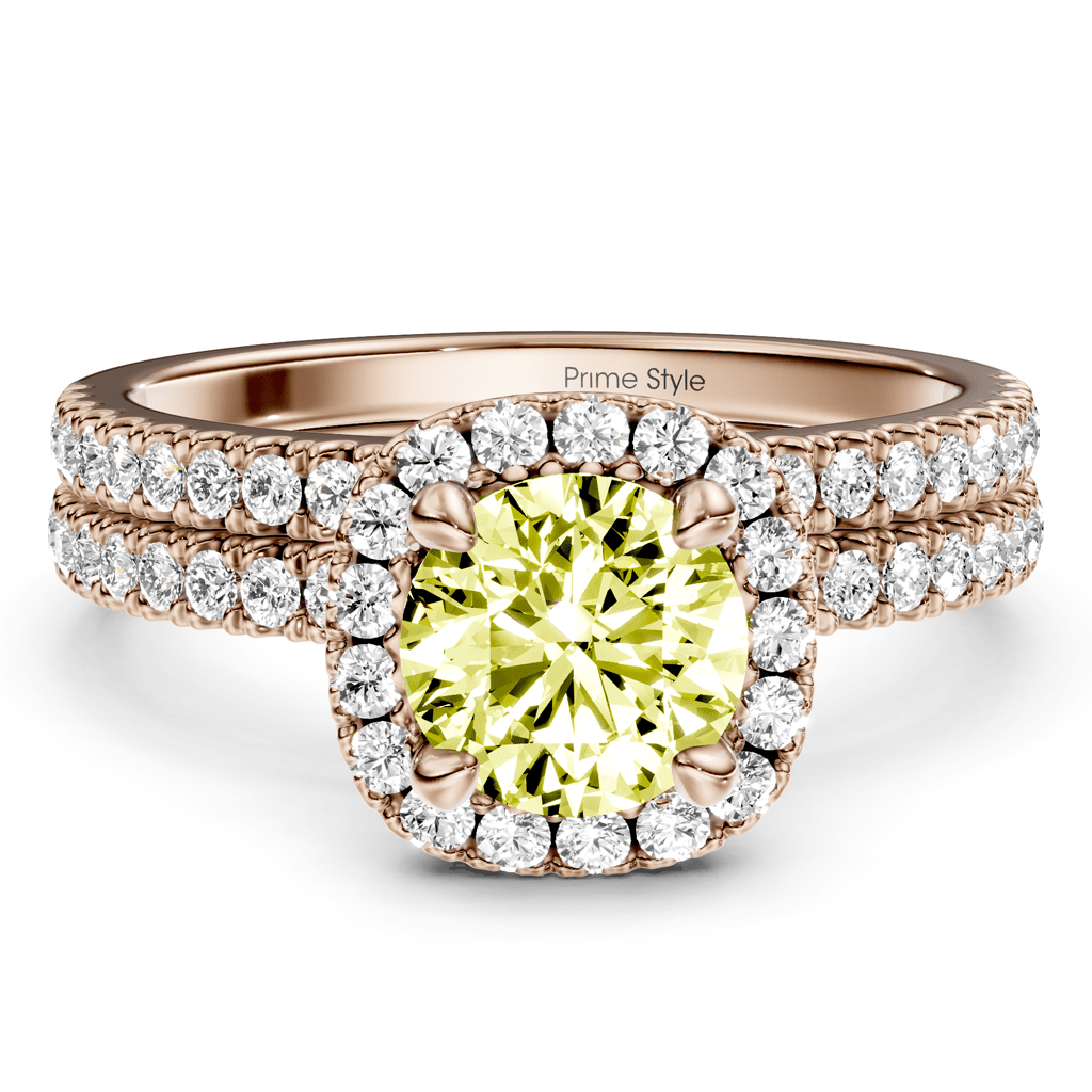 1.65 - 4.65 CT Round Cut Fancy Yellow Diamonds - Bridal Set - Primestyle.com