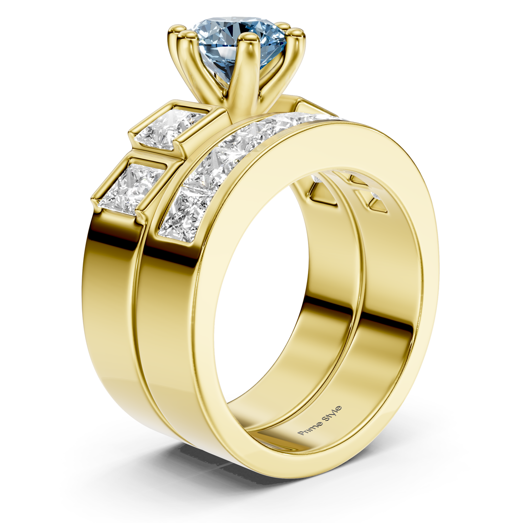 3.00-6.00 CT Princess & Round Cut Fancy Blue Diamonds - Bridal Set