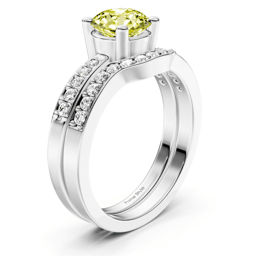 1.40 - 4.40 CT Round Cut Fancy Yellow Diamonds - Bridal Set - Primestyle.com